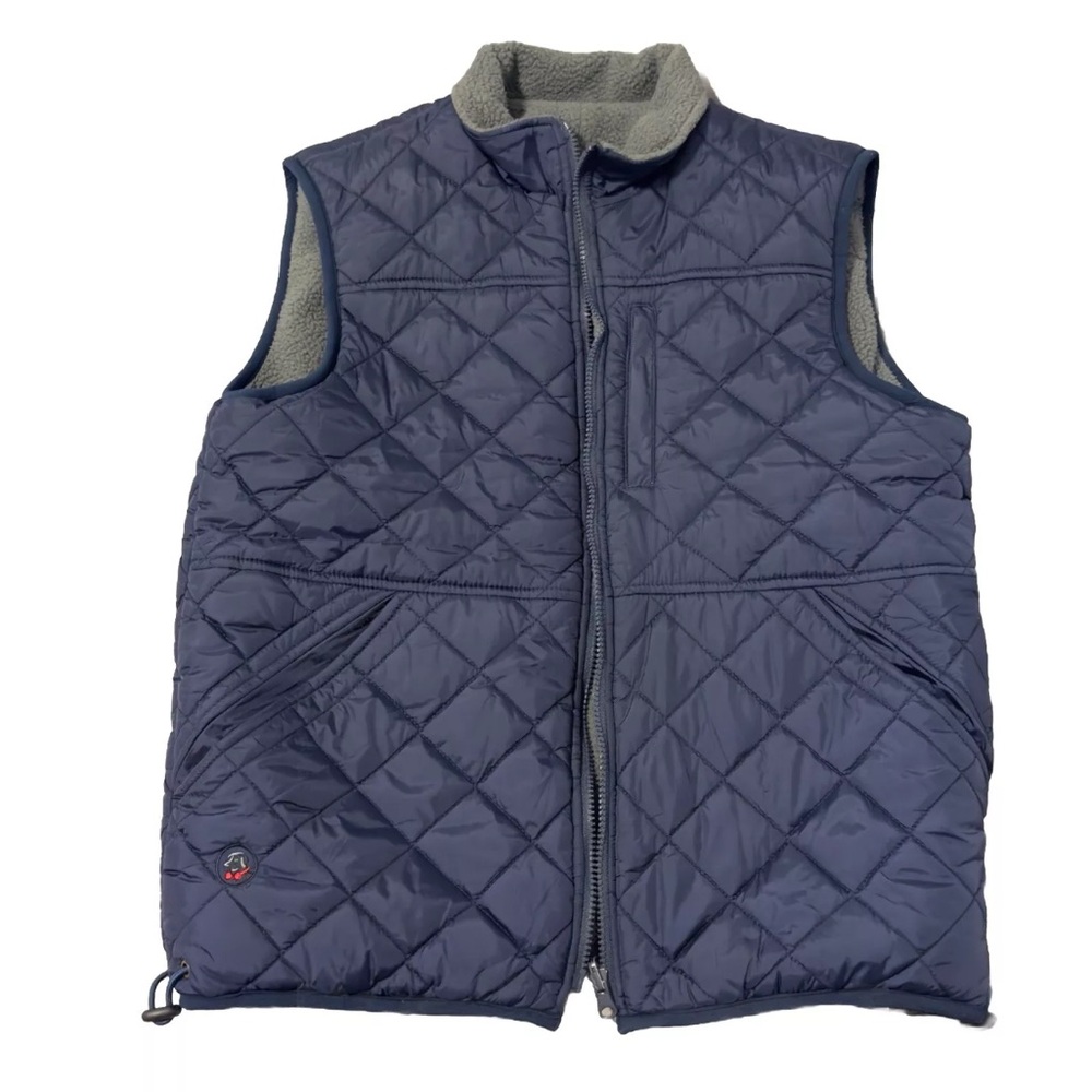 SOUTHERN PROPER Vest Medium Reversible Blue Gray Quilted‎ Fleece W/Logo